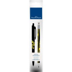 Ручка шариковая автоматическая HappyClick, синяя и карандаш механический FunGraphix. Caution, HB
