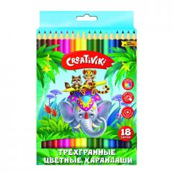 Карандаши цветные Creativiki, трехгранные, 18 цветов