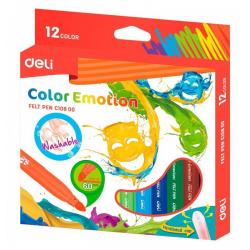Фломастеры Deli Color Emotion, вентилируемые, смываемые, 12 цветов, арт. EC10800