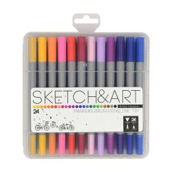 Набор двусторонних скетч маркеров (кисточка + линер) Sketch&Art, 24 цвета