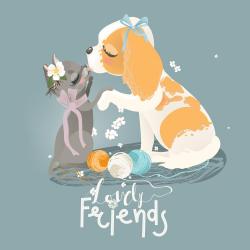 Холст с красками Дружба кота и собаки (15 цветов), 22х30 см