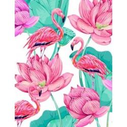 Холст с красками Фламинго и цветы (18 цветов), 30х40 см