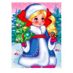 Алмазная мозаика Снежная девочка с ёлочкой и снегирем