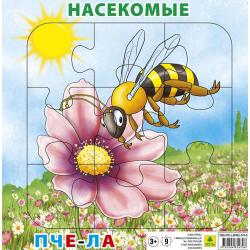 Пазл на подложке Насекомые. Пчела, 9 элементов